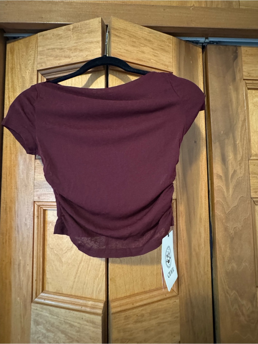 Cider Women's Maroon Short Sleeve Crop Top